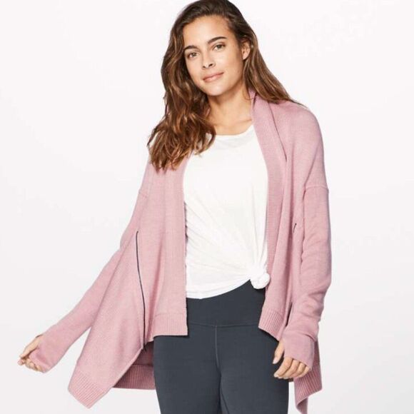 Lululemon Women Sweater 8 Wrap It Up Cardigan Heather Mink Berry Pink Open Front - Picture 1 of 7